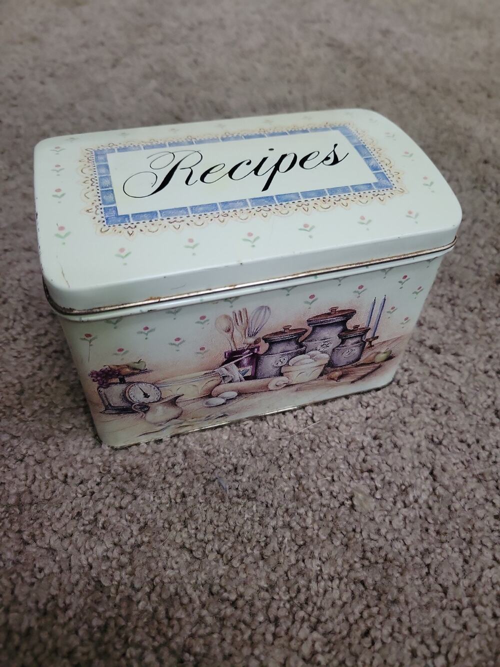 Vintage Metal Recipe Box Country Farmhouse